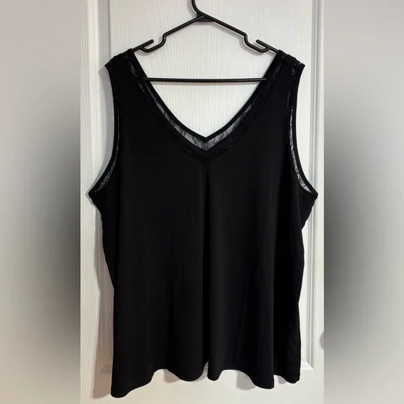 NWT Torrid Studio Crepe Jersey Lace Inset V-Neck Black Sleeveless Tank Top 3X - Picture 3 of 8